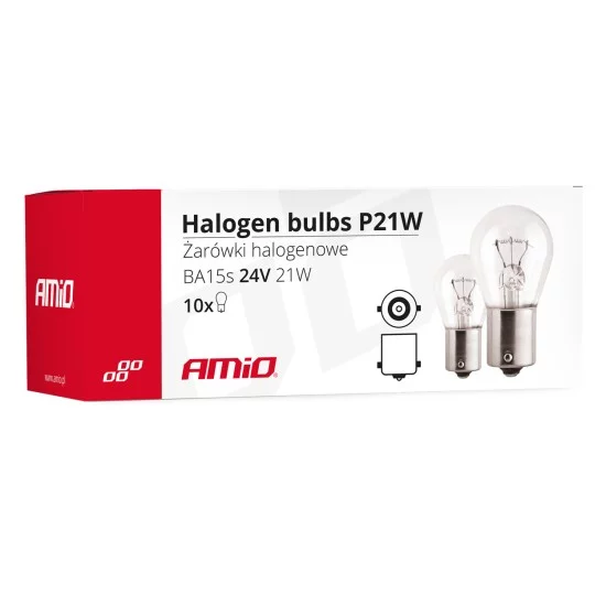 Amio - Λαμπτήρες Αλογόνου τύπου P21W βάση BA15s τάση λειτουργίας 24V απόδοσης 21W Μονοπολικοί για Φορτηγά - 10 τεμ. (01006/AM)