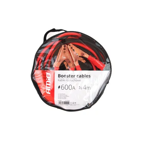 Amio - Καλώδια Εκκίνησης Μπαταρίας (Κροκοδειλάκια) απόδοσης 600A διάσταση 4m για Επιβατικά Αυτοκίνητα - 1 σετ (01024/AM)