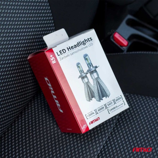 Amio - Σετ Λαμπτήρων Αυτοκινήτου και Φορτηγού RS+ SLIM SERIES τεχνολογίας LED τύπου H4 βάση P43t τάση λειτουργίας 12-36V απόδοσης 50W χρώμα 6000K για Επιβατικά Αυτοκίνητα και Φορτηγά - 2 τεμ. (01082/AM)