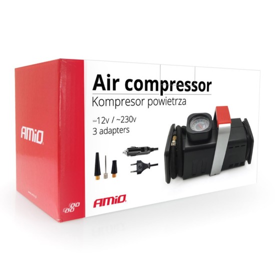 Amio - ΚΟΜΠΡΕΣΕΡ ΑΕΡΑ 12V/220V 150PSI (ΜΑΝΟΜΕΤΡΟ/ΦΙΣ/3 ΑΝΤΑΠΤΟΡΕΣ/ΚΑΛΩΔΙΟ 300cm) AMIO - 1 τεμ. (01134/AM)
