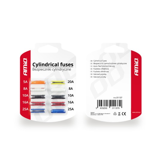 Amio - ΑΣΦΑΛΕΙΕΣ FUS-0 ΔΙΑΦΟΡΕΣ ΣΕ ΚΑΡΤΕΛΑ 1x5A/2x8A/2x10A/2x16A/1x20A/2x25A - 10 ΤΕΜ. (01137/AM)