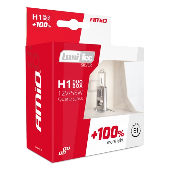 Amio - H1 12V 55W P14,5s LUMITEC SILVER ΑΛΟΓΟΝΟΥ +100% UP TO 25m - 2 ΤΕΜ. (01401/AM)