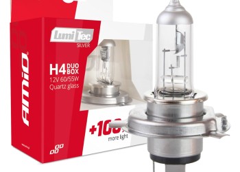 Amio - H4 12V 60/55W P43t LUMITEC SILVER ΑΛΟΓΟΝΟΥ +100% UP TO 25m - 2 ΤΕΜ. (01402/AM)
