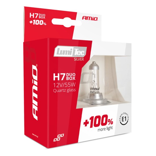 Amio - H7 12V 55W PX26d LUMITEC SILVER ΑΛΟΓΟΝΟΥ +100% UP TO 25m - 2 ΤΕΜ. (01403/AM)
