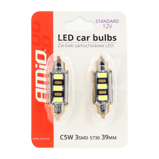 Amio - ΛΑΜΠΑΚΙΑ ΠΛΑΦΟΝΙΕΡΑΣ 39mm 12V 5.600K 3xSMD 5730 LED - 2 ΤΕΜ. (01450/AM)