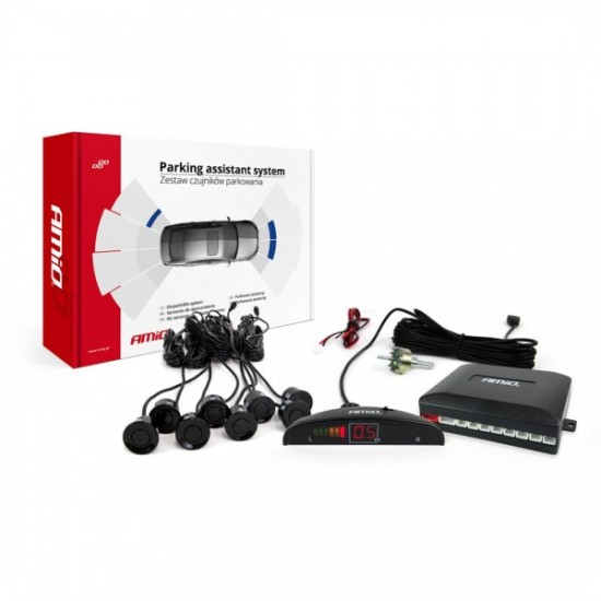 Amio - ΣΥΣΤΗΜΑ ΠΑΡΚΑΡΙΣΜΑΤΟΣ 12V 8 ΜΑΤΙΑ ΜΑΥΡΑ ΕΜΠΡΟΣ-ΠΙΣΩ Φ22mm ΜΕ ΟΘΟΝΗ LED - 1 ΤΕΜ. (01560/AM)