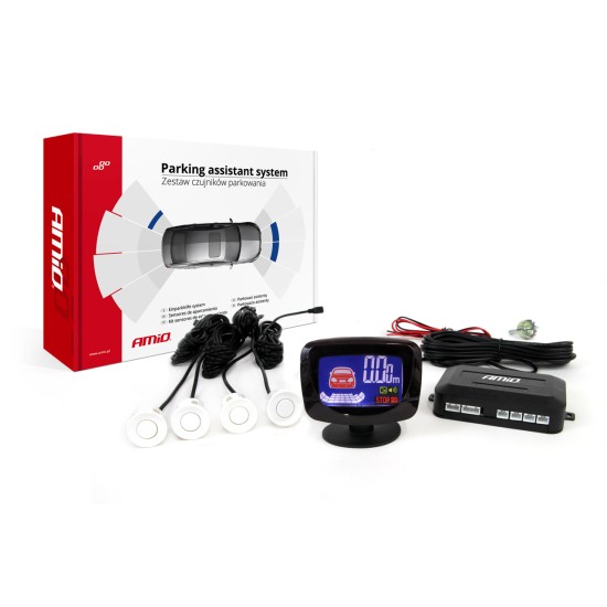 Amio - ΣΥΣΤΗΜΑ ΠΑΡΚΑΡΙΣΜΑΤΟΣ 12V ΜΕ 4 ΑΙΣΘΗΤΗΡΕΣ (ΛΕΥΚΟ) 22mm ΚΑΙ ΟΘΟΝΗ LED-GRAF - 1 ΤΕΜ. (01563/AM)