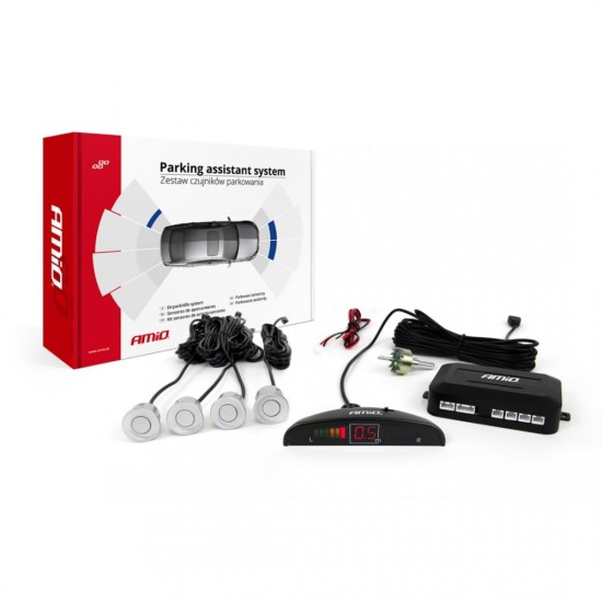 Amio - ΣΥΣΤΗΜΑ ΠΑΡΚΑΡΙΣΜΑΤΟΣ 12V 4 ΜΑΤΙΑ ΑΣΗΜΙ Φ22mm ΜΕ ΟΘΟΝΗ LED - 1 ΤΕΜ. (01564/AM)