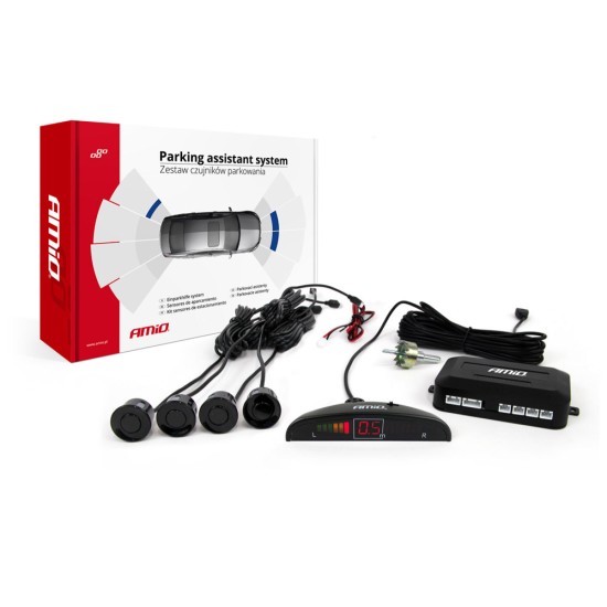 Amio - ΣΥΣΤΗΜΑ ΠΑΡΚΑΡΙΣΜΑΤΟΣ 12V ΜΕ 4 ΑΙΣΘΗΤΗΡΕΣ (ΜΑΥΡΟ) 22mm ΚΑΙ ΟΘΟΝΗ - 1 ΤΕΜ. (01565/AM)