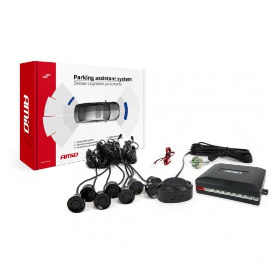 Amio - ΣΥΣΤΗΜΑ ΠΑΡΚΑΡΙΣΜΑΤΟΣ 12V 8 ΑΙΣΘΗΤΗΡΕΣ (ΜΑΤΙΑ ) ΜΑΥΡΑ Φ22mm ΜΕ BUZZER (ΜΟΝΟ ΗΧΟΣ) - 1 ΤΕΜ. (01575/AM)