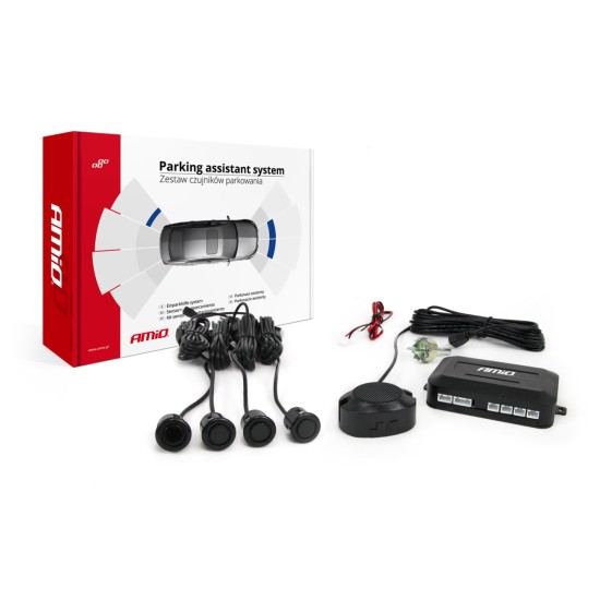 Amio - ΣΥΣΤΗΜΑ ΠΑΡΚΑΡΙΣΜΑΤΟΣ 12V ΜΕ 4 ΔΙΑΙΡΟΥΜΕΝΟΥΣ ΑΙΣΘΗΤΗΡΕΣ GOLD (ΜΑΥΡΟ) 18mm ΚΑΙ BUZZER (ΜΟΝΟ ΗΧΟΣ) - 1 ΤΕΜ. (01576/AM)