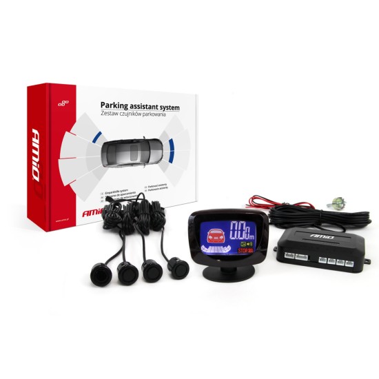 Amio - ΣΥΣΤΗΜΑ ΠΑΡΚΑΡΙΣΜΑΤΟΣ 12V ΜΕ 4 ΑΙΣΘΗΤΗΡΕΣ ΤΥΠΟΥ GOLD (ΜΑΥΡΟ) 18mm ΚΑΙ ΟΘΟΝΗ LED-GRAF - 1 ΤΕΜ. (01578/AM)