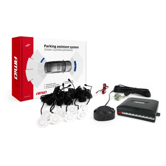 Amio - ΣΥΣΤΗΜΑ ΠΑΡΚΑΡΙΣΜΑΤΟΣ 12V ΜΕ 8 ΑΙΣΘΗΤΗΡΕΣ (ΛΕΥΚΟ) 22 mm ΚΑΙ BUZZER (ΜΟΝΟ ΗΧΟΣ) - 1 ΤΕΜ. (01599/AM)