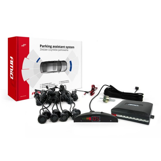 Amio - ΣΥΣΤΗΜΑ ΠΑΡΚΑΡΙΣΜΑΤΟΣ 12V ΜΕ 8 ΔΙΑΙΡΟΥΜΕΝΟΥΣ ΑΙΣΘΗΤΗΡΕΣ ΤΥΠΟΥ GOLD (ΜΑΥΡΟ) 18mm ΚΑΙ ΟΘΟΝΗ - 1 ΤΕΜ. (01603/AM)