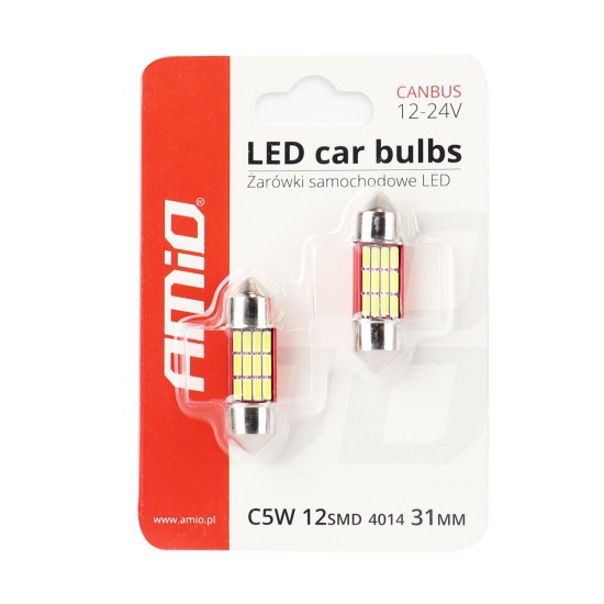 Amio - ΛΑΜΠΑΚΙΑ ΠΛΑΦΟΝΙΕΡΑΣ 31mm 12V 5.600K 12xSMD 4014 LED CAN-BUS - 2 ΤΕΜ. (01631/AM)
