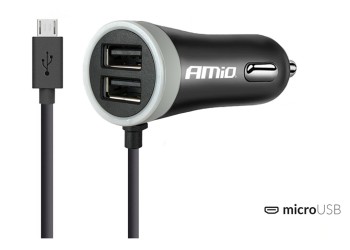 Amio - ΦΟΡΤΙΣΤΗΣ ΑΝΑΠΤΗΡΑ 12V 2,4A ΜΕ 2 ΘΥΡΕΣ USB ΚΑΙ 1 MICRO USB ΜΕ ΚΑΛΩΔΙΟ – 1 ΤΕΜ. (02056/AM)