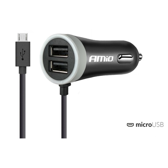Amio - ΦΟΡΤΙΣΤΗΣ ΑΝΑΠΤΗΡΑ 12V 2,4A ΜΕ 2 ΘΥΡΕΣ USB ΚΑΙ 1 MICRO USB ΜΕ ΚΑΛΩΔΙΟ – 1 ΤΕΜ. (02056/AM)