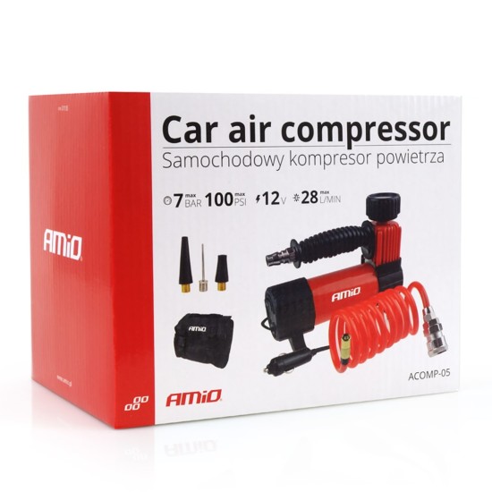 Amio - ΚΟΜΠΡΕΣΕΡ ΑΕΡΑ ΕΛΑΣΤΙΚΩΝ ΜΕΤΑΛΛΙΚΟ ACOMP-05 12V 100psi 7bar 28l/min ΜΕ ΦΙΣ ΑΝΑΠΤΗΡΑ ΚΑΙΚΑΛΩΔΙΟ 300cm - 1 ΤΕΜ. (02179/AM)