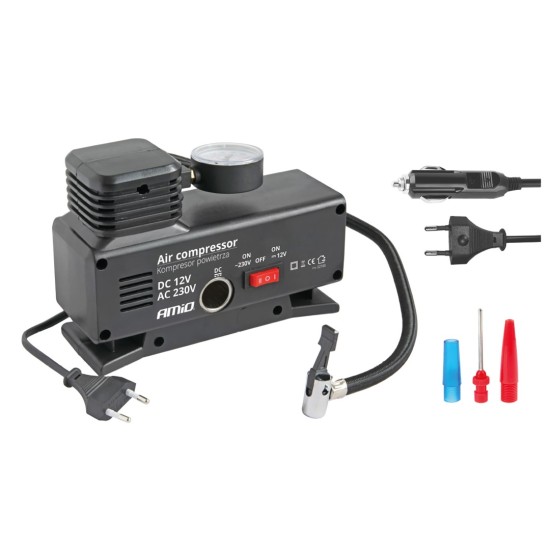 Amio - ΚΟΜΠΡΕΣΕΡ ΑΕΡΑ ΠΛΑΣΤΙΚΟ 12V/220V 18BAR-250PSI (ΜΑΝΟΜΕΤΡΟ/ΦΙΣ/4 ΑΝΤΑΠΤΟΡΕΣ/ΚΑΛΩΔΙΟ 300cm) - 1 ΤΕΜ. (02188/AM)