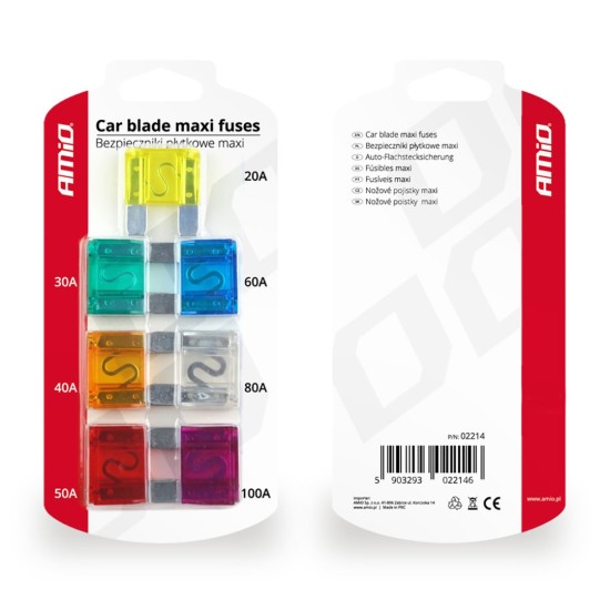 Amio - ΑΣΦΑΛΕΙΕΣ MAXI ΔΙΑΦΟΡΕΣ ΣΕ ΚΑΡΤΕΛΑ 1x20A /1x30A / 1x40A / 1x50A / 1x60A / 1x80A / 1x100A – 7 ΤΕΜ. (02214/AM)