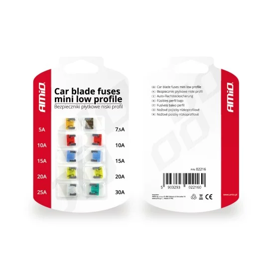 Amio - ΑΣΦΑΛΕΙΕΣ MINI LOW PROFILE ΔΙΑΦΟΡΕΣ ΣΕ ΚΑΡΤΕΛΑ 1x5A/1x7.5A/2x10A/2x15A/2x20A/1x25A/1x30A - 10 TEM (02216/AM)