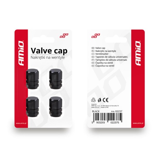 Amio - ΚΑΠΑΚΙΑ ΒΑΛΒΙΔΩΝ ΑΛΟΥΜΙΝΙΟΥ ΜΑΥΡΑ – 4 ΤΕΜ. (02237/AM)