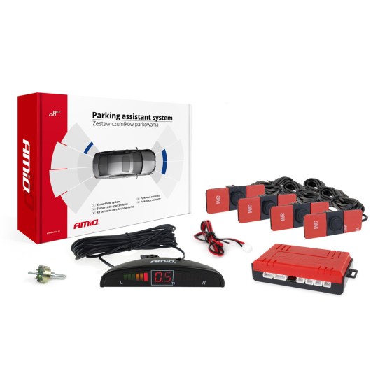 Amio - ΣΥΣΤΗΜΑ ΠΑΡΚΑΡΙΣΜΑΤΟΣ 12V ΜΕ 4 ΑΙΣΘΗΤΗΡΕΣ ΤΥΠΟΥ INSIDE MOUNT (ΜΑΥΡΟ) 16,5mm ΚΑΙ ΟΘΟΝΗ - 1 τεμ. (02255/AM)