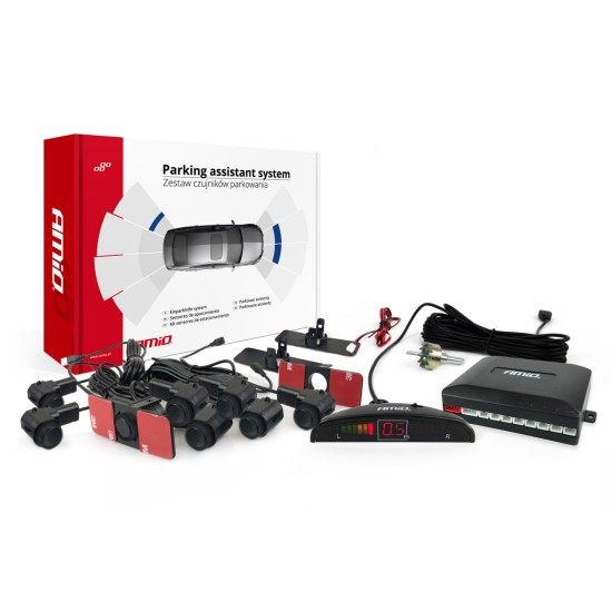 Amio - ΣΥΣΤΗΜΑ ΠΑΡΚΑΡΙΣΜΑΤΟΣ 12V ΜΕ 8 ΑΙΣΘΗΤΗΡΕΣ ΤΥΠΟΥ INSIDE MOUNT (ΜΑΥΡΟ) 16,5mm ΚΑΙ ΟΘΟΝΗ - 1 τεμ. (02256/AM)