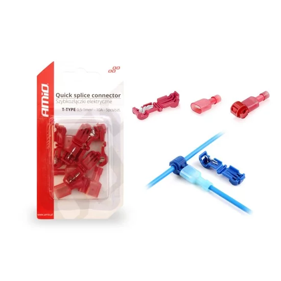 Amio - ΚΛΕΦΤΗΣ ΡΕΥΜΑΤΟΣ ΑΠΟ ΚΑΛΩΔΙΟ T-TYPE ΚΟΚΚΙΝΟ 10A - 5 ΤΕΜ. (02343/AM)