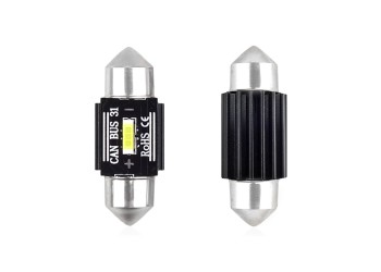 Amio - ΛΑΜΠΑΚΙΑ ΠΛΑΦΟΝΙΕΡΑΣ 31mm 12/24V 3,1W 5600K 1LED ULTRA BRIGHT CAN-BUS FESTOON (ΛΕΥΚΟ) - 2 ΤΕΜ. (02441/AM)