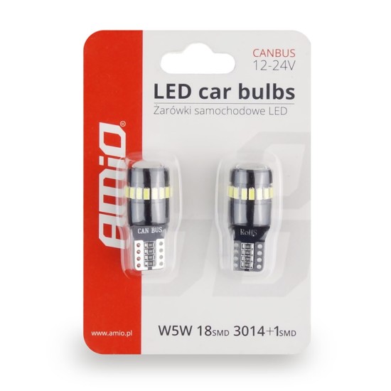 Amio - T10 W5W 12/24V CAN-BUS LED 18xSMD3014 +1xSMD ΛΕΥΚΟ 2ΤΕΜ. (02446/AM)