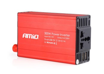 Amio - INVERTER 12-230V max300W-peak600W +2USB PI03 – 1 ΤΕΜ. (02470/AM)