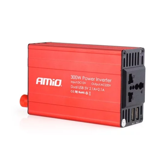 Amio - INVERTER 12-230V max300W-peak600W +2USB PI03 – 1 ΤΕΜ. (02470/AM)