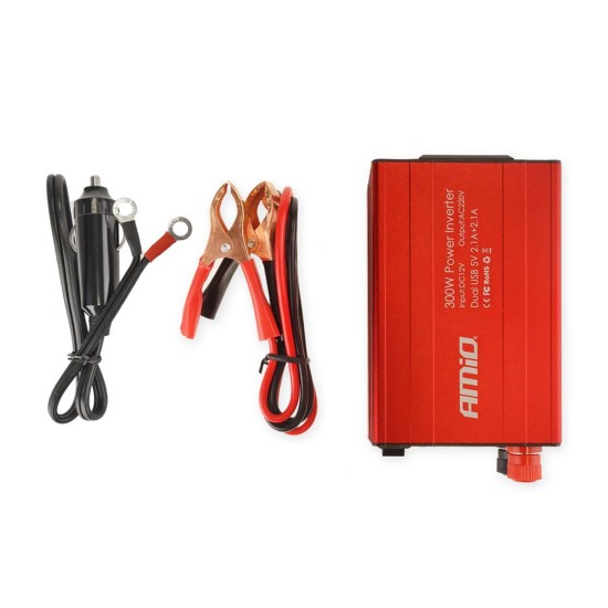 Amio - INVERTER 12-230V max300W-peak600W +2USB PI03 – 1 ΤΕΜ. (02470/AM)