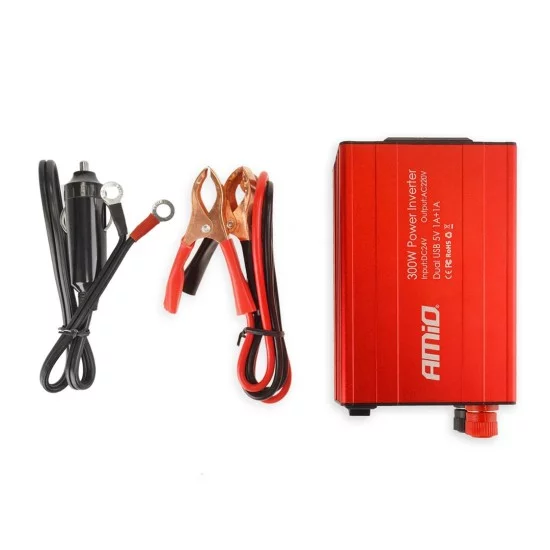 Amio - INVERTER 24-230V max300W-peak600W ME 2 USB – 1 ΤΕΜ. (02471/AM)