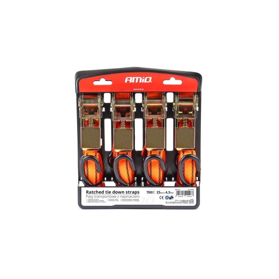 Amio - ΙΜΑΝΤΕΣ ΜΕ ΚΑΣΤΑΝΙΕΣ ΣΕΤ 4ΤΕΜ 25mm 4,5m ΓΙΑ 700KG BELT-03 (02496/AM)