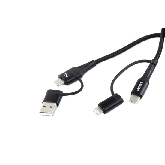 Amio - ΚΑΛΩΔΙΟ ΦΟΡΤΙΣΗΣ ΚΑΙ ΣΥΓΧΡΟΝΙΣΜΟΥ USB C/USB C iOs/USB A 100cm FullLINK UC-15 - 1 τεμ. (02547/AM)