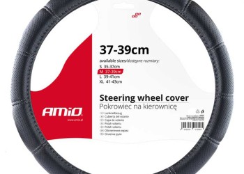 Amio - ΚΑΛΥΜΜΑ ΤΙΜΟΝΙΟΥ SWC-29-M 37-39cm ΔΙΑΤΡΗΤΟ ΜΑΥΡΟ ΜΕ ΓΚΡΙ ΡΑΦΗ - 1 Τεμ. (02566/AM)