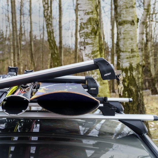 Amio - Βάση Σκι Οροφής SSR-01S από Αλουμίνιο για 4 ζευγάρια Σκι ή 2 σανίδες Snowboard με μήκος 570 mm - 1 ζευγάρι (02590/AM)