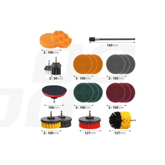 Amio - ΒΟΥΡΤΣΕΣ ΚΑΘΑΡΙΣΜΟΥ ΚΑΙ ΓΥΑΛΙΣΜΑΤΟΣ ΣΕΤ 22ΤΕΜ ΓΙΑ ΔΡΑΠΑΝΟ ΜΕ ΑΝΤΑΠΤΟΡΑ DBS-03 (02594/AM)