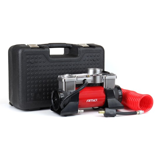 Amio - ΚΟΜΠΡΕΣΕΡ ΑΕΡΑ ΜΕΤΑΛΛΙΚΟ 12V 10BAR-150PSI-60L/min (ΘΗΚΗ/ΜΑΝΟΜΕΤΡΟ/ΦΙΣ/3 ΑΝΤΑΠΤΟΡΕΣ/ΚΑΛΩΔΙΟ 300cm) - 1 τεμ. (02640/AM)
