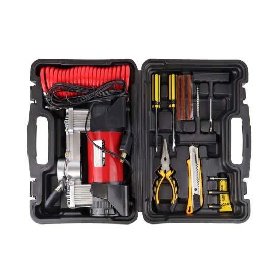 Amio - ΚΟΜΠΡΕΣΕΡ ΑΕΡΑ ΜΕΤΑΛΛΙΚΟ 12V 10BAR-150PSI-60L/min (ΘΗΚΗ/ΜΑΝΟΜΕΤΡΟ/ΦΙΣ/3 ΑΝΤΑΠΤΟΡΕΣ/ΚΑΛΩΔΙΟ 300cm) - 1 τεμ. (02640/AM)