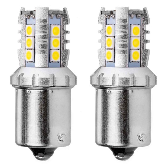 Amio - R5W/R10W P21W BA15S 12/24V 16xSMD 3030 LED ΛΕΥΚΟ CAN-BUS 2ΤΕΜ. (02796/AM)