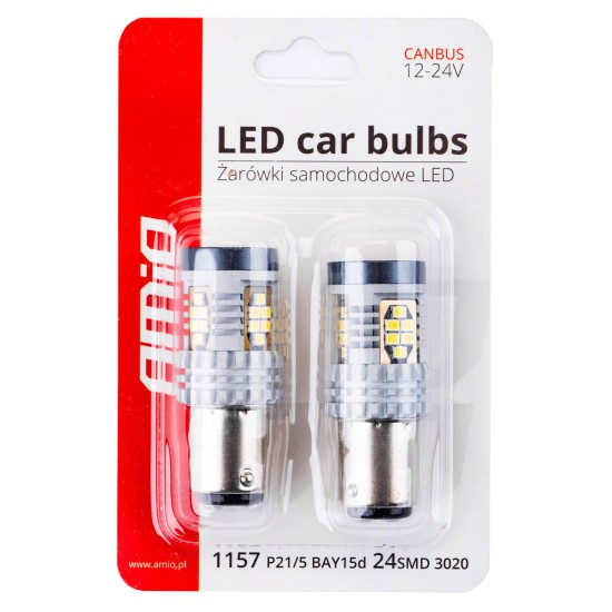 Amio - ΛΑΜΠΑΚΙΑ ΜΟΝΟΠΟΛΙΚΑ LED ΛΕΥΚΑ CAN-BUS P21W BA15S 1156 39xSMD 2016 - 2 TEM. (02799/AM)