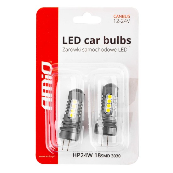 Amio - ΛΑΜΠΑΚΙΑ HP24W 12/24V 18xSMD 3030 LED ΛΕΥΚΑ CAN-BUS - 2 TEM. (02803/AM)