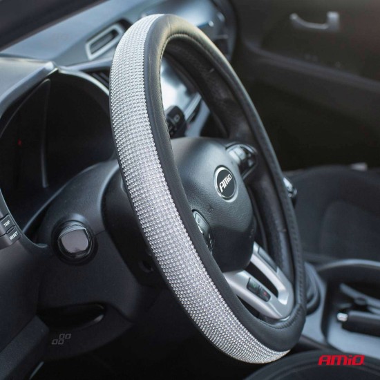 Amio - ΚΑΛΥΜΜΑ ΤΙΜΟΝΙΟΥ SWC-35 M 37-39cm ΣΕ ΜΑΥΡΟ ΧΡΩΜΑ ΜΕ ΠΕΡΙΜΕΤΡΙΚΑ STRASS - 1 ΤΕΜ. (02808/AM)