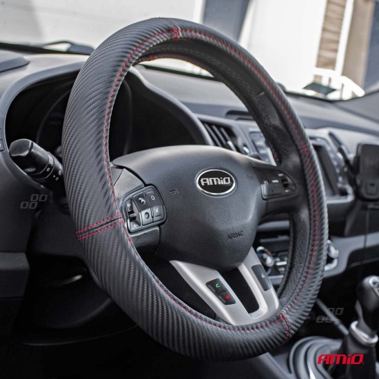 Amio - ΚΑΛΥΜΜΑ ΤΙΜΟΝΙΟΥ SWC-38 M 37-39cm ΣΕ ΜΑΥΡΟ CARBON ΧΡΩΜΑ ΜΕ ΚΟΚΚΙΝΗ ΡΑΦΗ - 1 ΤΕΜ. (02811/AM)