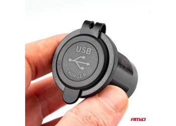 Amio - ΠΡΙΖΑ ΑΝΑΠΤΗΡΑ ΜΕ ΚΑΠΑΚΙ 12/24V ΜΑΥΡΗ MOD-01 - 1 τεμ. (02851/AM)