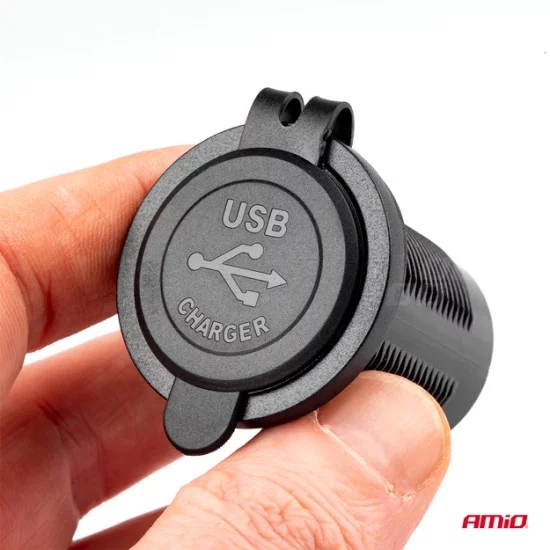 Amio - ΠΡΙΖΑ ΑΝΑΠΤΗΡΑ ΜΕ ΚΑΠΑΚΙ 12/24V ΜΑΥΡΗ MOD-01 - 1 τεμ. (02851/AM)