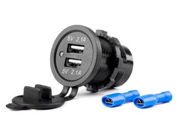 Amio - ΠΡΙΖΑ ΜΕ 2 ΘΥΡΕΣ USB 12/24V - 2x5V/2.1A Φ37mmX51mm MOD-04 - 1 τεμ. (02854/AM)